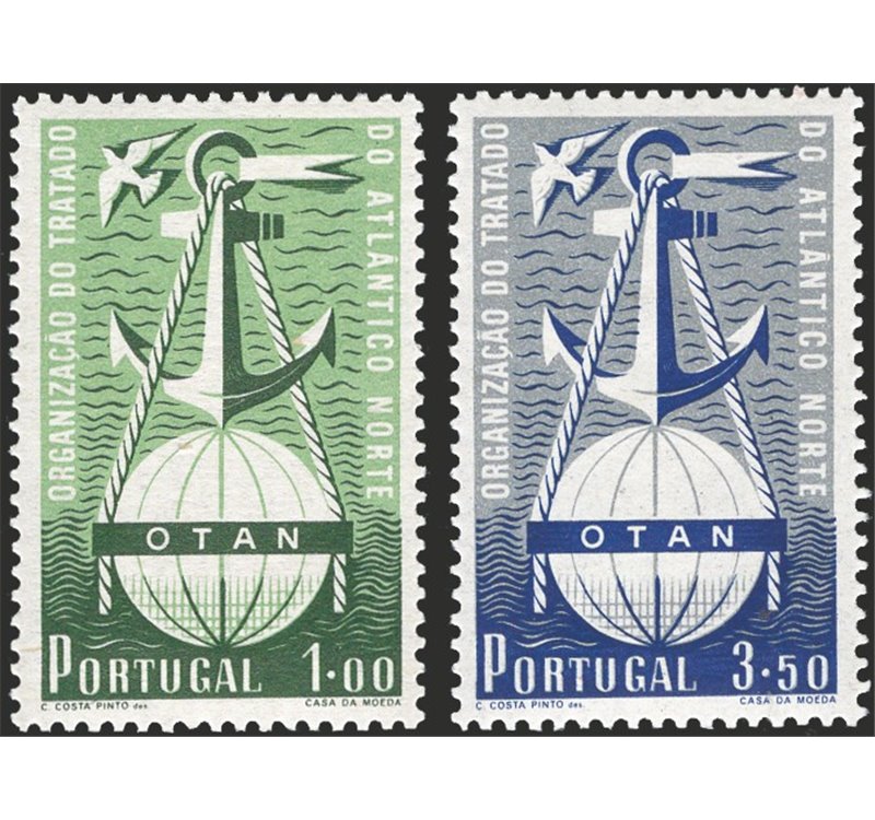 Portogallo - 1952 - 3° Anniv. del Patto Atlantico (NATO), serie n° 760/61. Cert.: IC. Cat. € 500 (**)