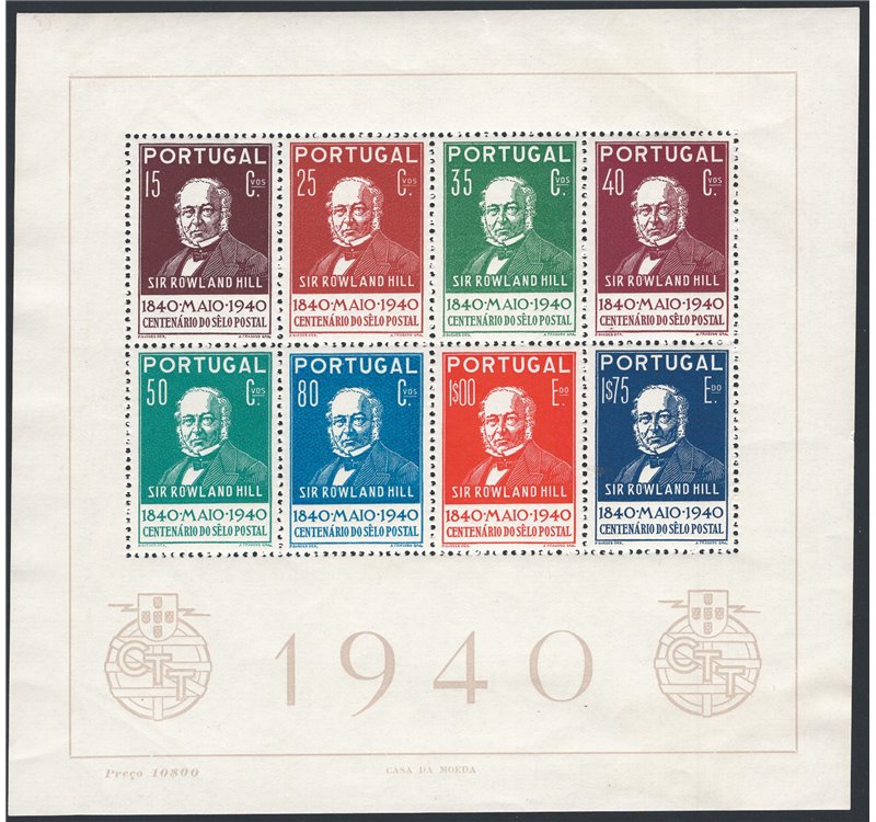 Portogallo - 1940 - BF Centenario del Francobollo, n° 2. Cat. € 160 (**)