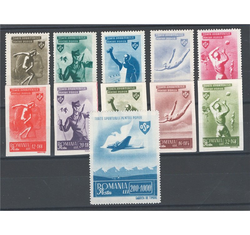 Romania - 1945 - Sport, la serie dent. e non dent. n° 843/48 + 849/53. Cat. € 97 (**)