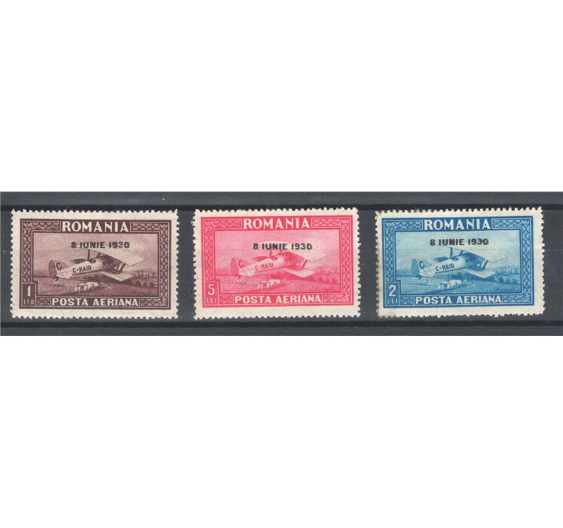 Romania - 1930 - P.A. Avvento del Re Carlo II con filigrana linee ondulate orizzontali, serie n° 4a/6a. Cert.: IC. Cat. € 300 (*