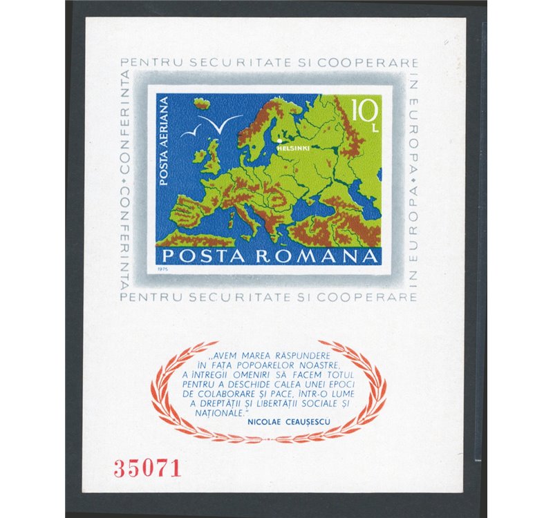 Romania - 1975 - BF Conferenza di Helsinki, n° 121a non dent. Cat. € 150 (**)