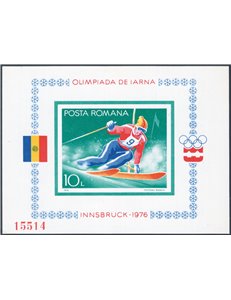Romania - 1976 - BF Olimpiadi di Innsbruk (slalom), n° 123a non dent. Cat. € 100 (**)