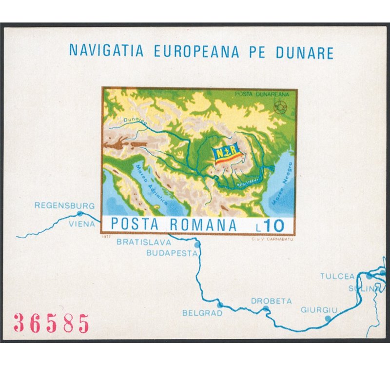 Romania - 1977 - BF Navigazione sul Danubio, n° 130a non dent. Cat. € 100 (**)