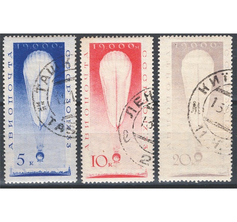 Russia - 1933 - P.A. Aerostato Prokoviev, serie n° 38/40. Cat. € 60 (U)