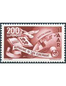 Sarre - 1950 - Consiglio d'Europa, n° 277 + P.A. n° 13. Cert.: IC. Cat. € 230 (**)