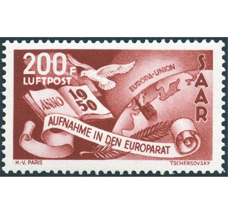 Sarre - 1950 - Consiglio d'Europa, n° 277 + P.A. n° 13. Cert.: IC. Cat. € 230 (**)