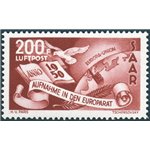 Sarre - 1950 - Consiglio d'Europa, n° 277 + P.A. n° 13. Cert.: IC. Cat. € 230 (**)