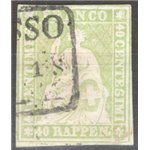 Svizzera - 1855/57 - Helvetia seduta 40 r. verde (filo rosso bruno) carta normale, n° 30d. Cat. € 100 (U)