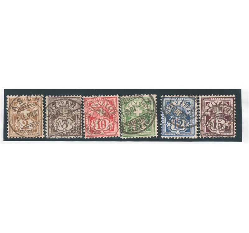 Svizzera - 1905 - Cifra, serie n° 100/105 su carta con fili di seta. Cat. € 140 (U)