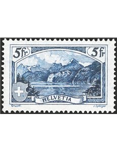 Svizzera - 1928 - Veduta del Monte Rutli 5 fr. azzurro, n° 230. Cert.: IC. Cat. € 450 (**)