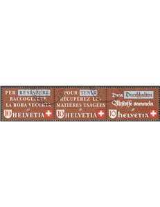 Svizzera - Recupero delle materie usate, la serie con trittico orizzontale, n° 375/77. Cat. € 270 (U)