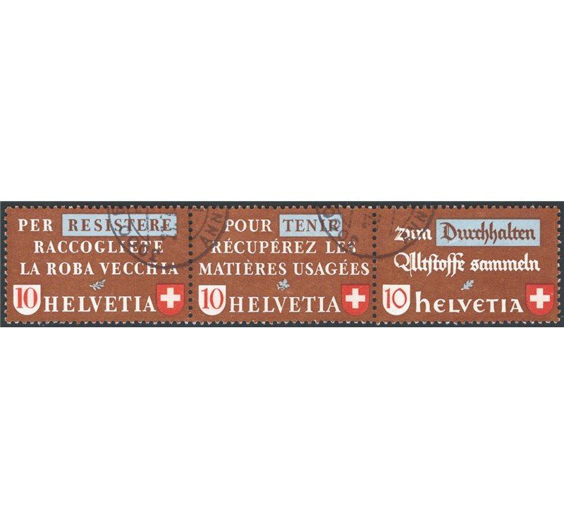 Svizzera - Recupero delle materie usate, la serie con trittico orizzontale, n° 375/77. Cat. € 270 (U)