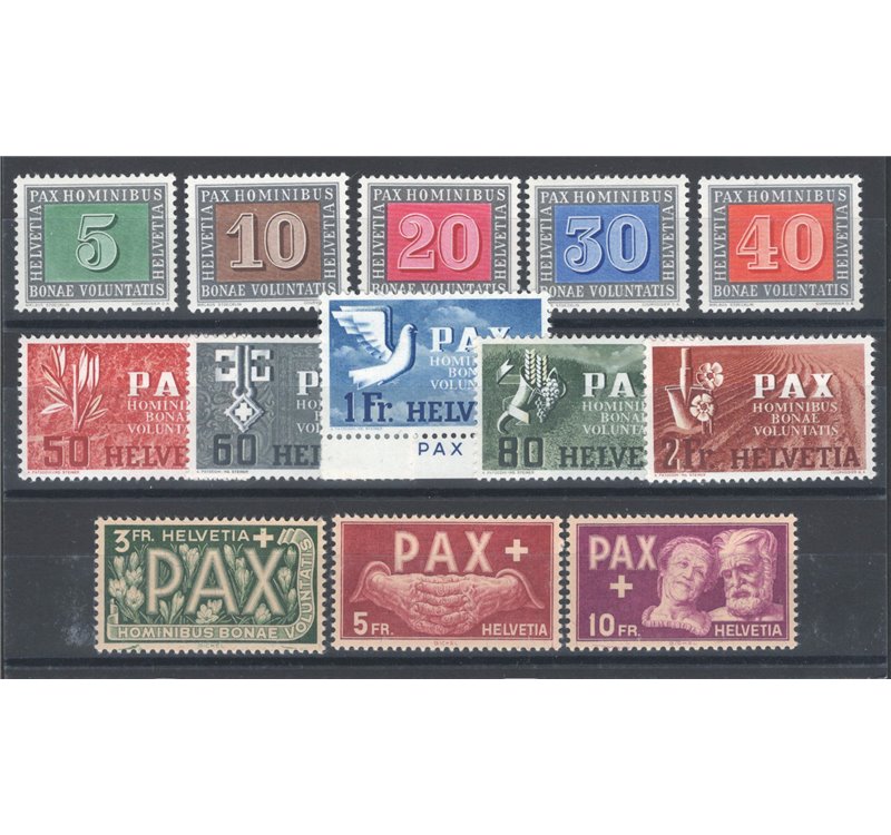 Svizzera - 1945 - Pace, serie n° 405/17. Cert.: Biondi. Cat. € 670 (**)