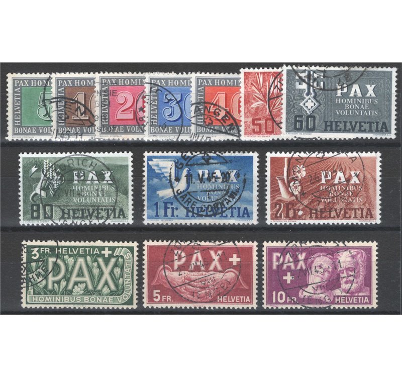 Svizzera - 1945 - Pace, serie n° 405/17. Firm.: Raybaudi. Cert.: IC. Cat. € 1.200 (U)