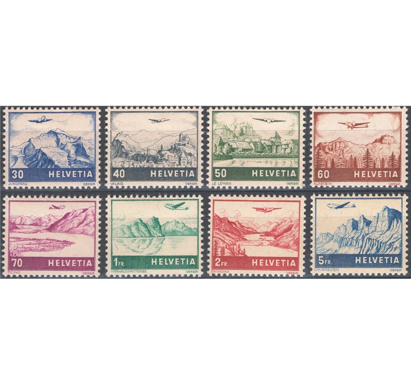 Svizzera - 1941 - P.A. Aereo su paesaggi, serie n° 27/34. Cat. € 40 (*)