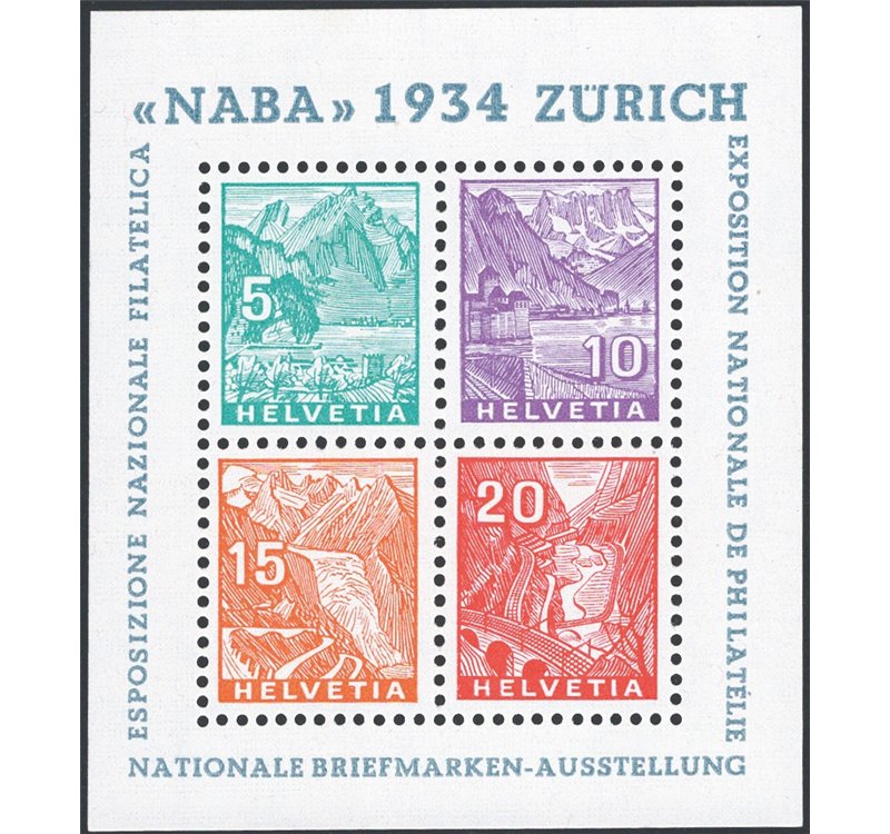 Svizzera - 1934 - BF Expo “Naba”, n° 1. Cert.: IC. Cat. € 975 (**)