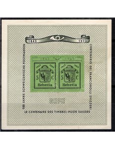 Svizzera - 1943 - BF Centenario Francobollo di Ginevra, n° 10. Cat. € 80 (**)