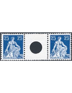 Svizzera - 1908 - Helvetia seduta con interspazio di gruppo con foro grande del 25 c. azzurro (num. 120), Unif. n° S1. Cert.: IC