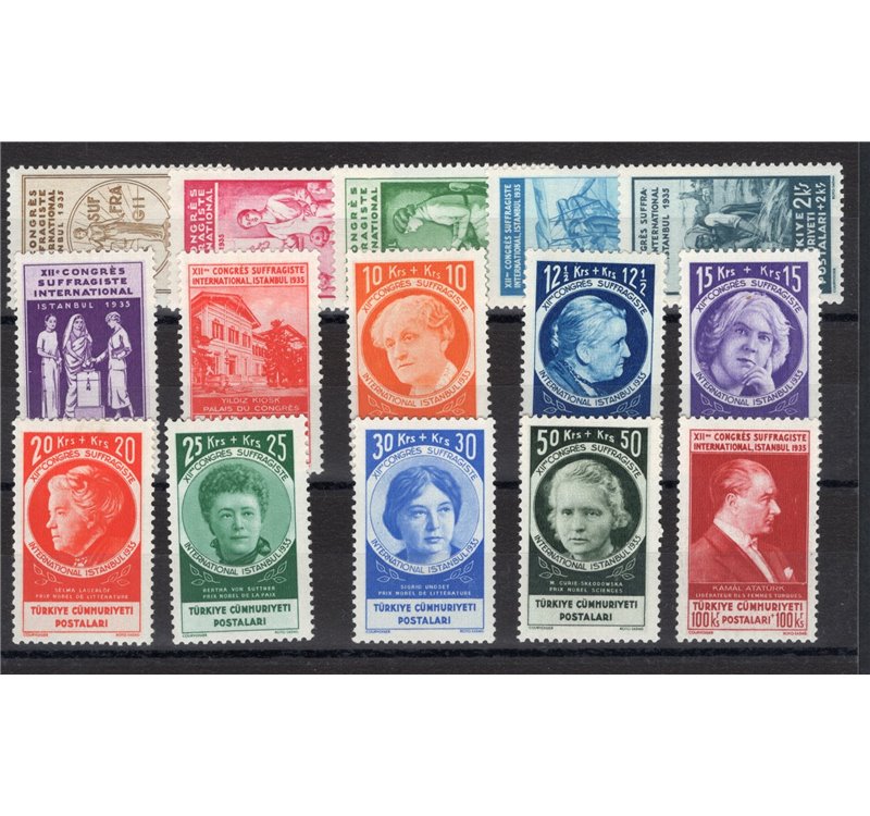 Turchia - 1935 - Congresso Intern. Suffragette, serie n° 857/71. Cert.: G. Bolaffi. Cat. € 1.125 (**)