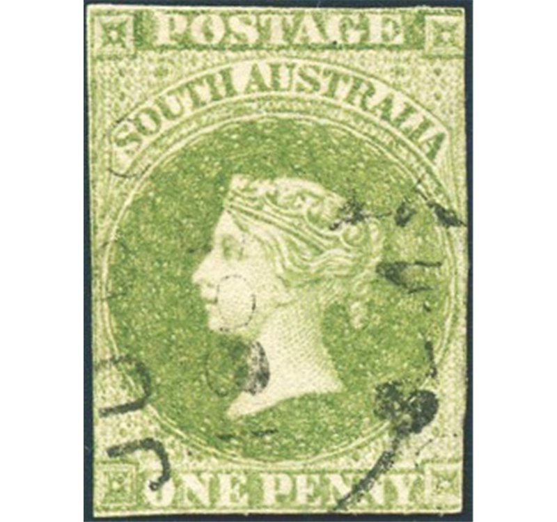 Colonie Inglesi - Australia del Sud - 1856/59 - Effigie della Regina Vittoria 1 p. verde giallo margini a filo, n° 1A. Cert.: Bi