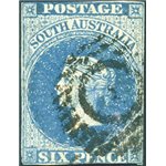 Colonie Inglesi - Australia del Sud - 1856/59 - Effigie della Regina Vittoria 6 p. blue scuro margini a filo, n° 3. Cert.: Biond