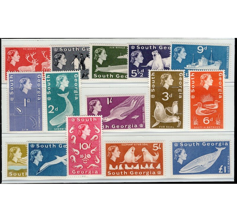 Colonie Inglesi - Falkland - Sud Georgia - 1963/69 - Definitiva Elisabetta senza 1 £ grigia, serie n° 9/23. Cat. € 324 (**)