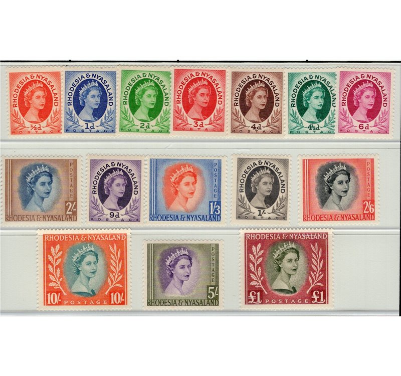Colonie Inglesi - Rodesia e Nyassaland - 1954 - Definitiva Elisabetta, serie n° 1/15. Cat. € 140 (**)