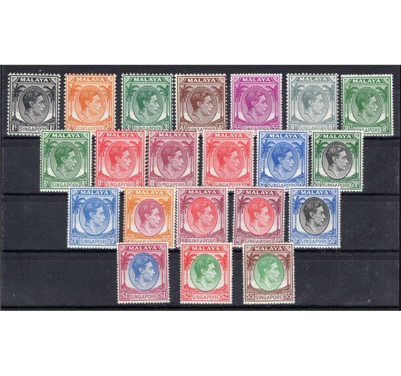 Colonie Inglesi - Singapore - 1948/52 - Definitiva Giorgio VI con gli ultimi 7 valori dent. 18 e con gomma integra (Cat. € 465) 