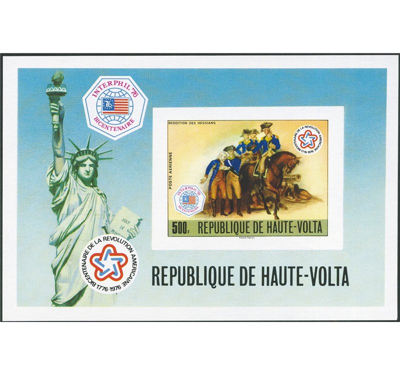 Colonie Francesi - Alto Volta - 1976 - BF Bicentenario degli Stati Uniti non dent., n° 6. Cert.: Ungerzahnte Briefmarken (**)