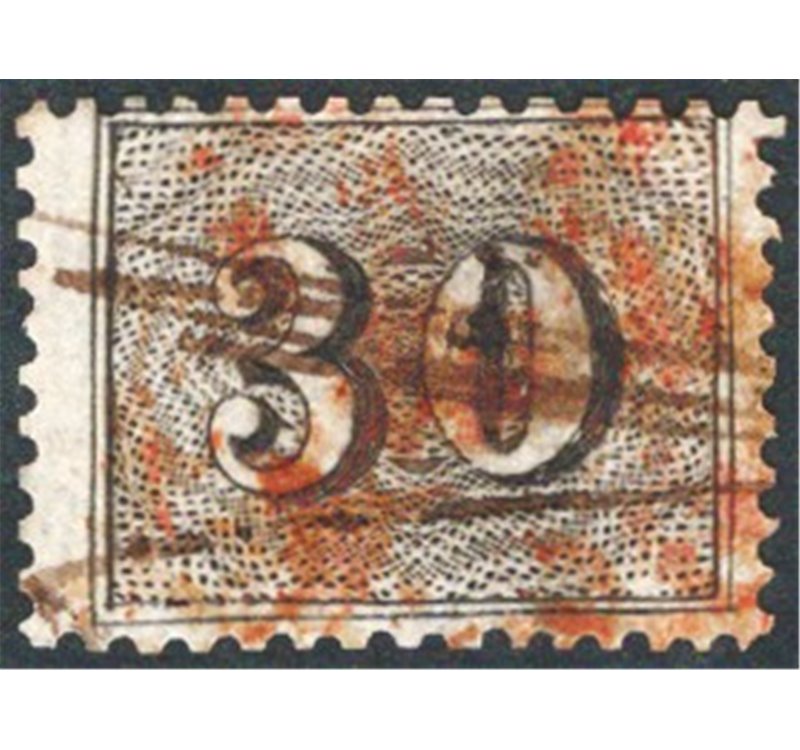 Brasile - 1850/66 - Cifra 30 r. nero dent. 13½, n° 13B. Cat. € 150 (U)