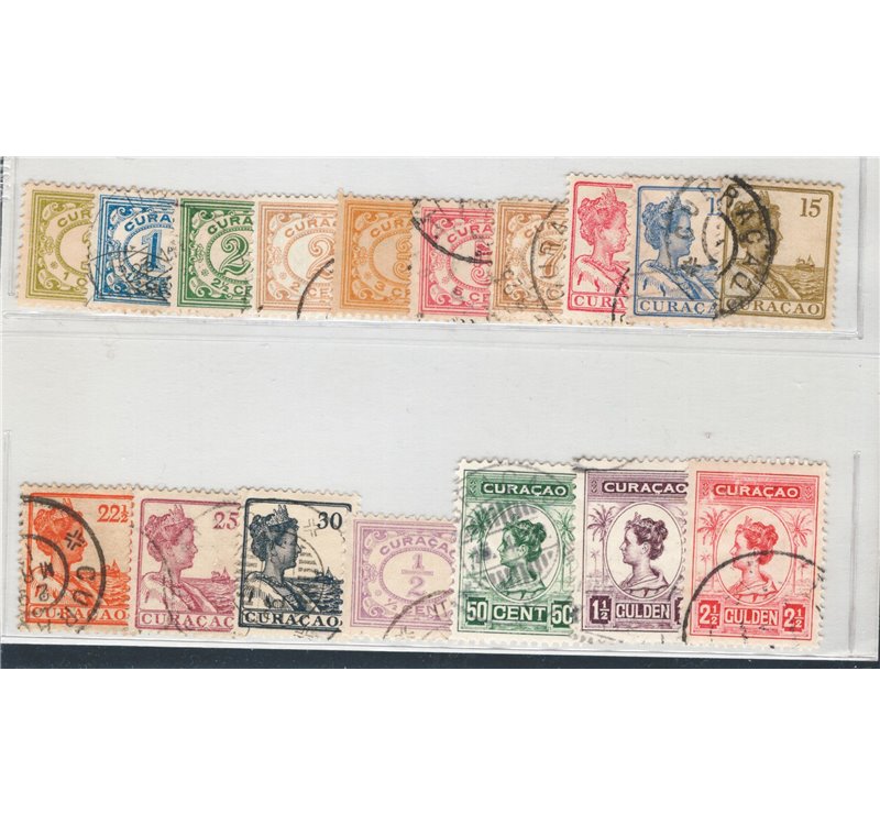 Colonie Olandesi - Curacao - 1915/20 - Cifra ed effigie della regina Guglielmina, serie n° 44/48. Cat. € 75 (U)
