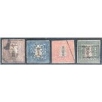 Giappone - 1871 - Dragoni, serie n° 1A/4A su carta vergata. Cert.: IC. Cat. € 2.075 (U)