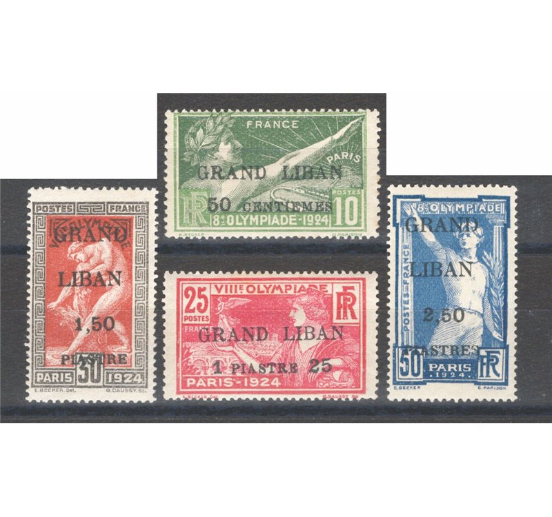 Gran Liban - Colonie Francesi - 1924 - Olimpiadi di Parigi soprast., serie n° 18/21. Cat. € 160 (*)
