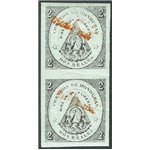 Honduras - 1877 - Stemma soprast. in rosso “Medio real”, coppia verticale. Cat. € 160 (**)