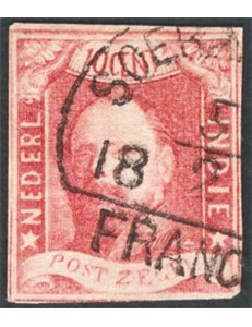Indie (Colonie Olandesi) - 1864 - Guglielmo II 10 c. carminio, n° 1. Cat. € 150 (U)