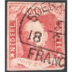 Indie (Colonie Olandesi) - 1864 - Guglielmo II 10 c. carminio, n° 1. Cat. € 150 (U)
