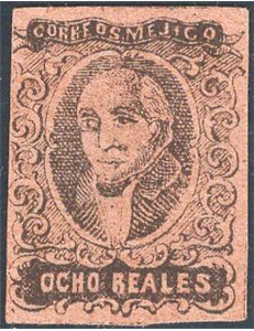 Messico - 1861 - Miguel Hidalgo 8 r. nero su fulvo, n° 11. Cat. € 110 (*)