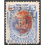 Perù - 1882 - Stemma 5 c. blu con nuovo stemma rosso in soprast., n° 45. Cat. € 185 (U)