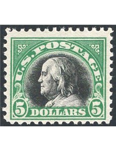 U.S.A. - 1918 - 5 $ verde scuro, F, n° 356. Cert.: RD. Cat. € 875 (**)