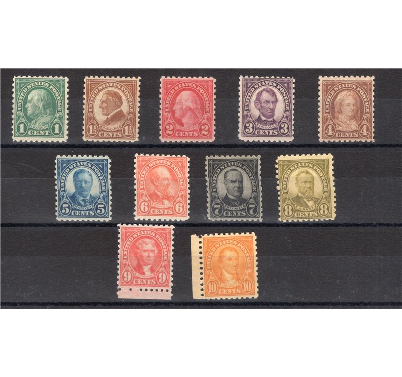 U.S.A. - 1923/26 - Presidenti dent. 10, serie n° 398/408. Cat. € 750 (**)