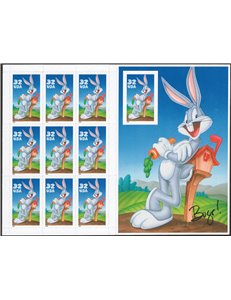 U.S.A - 1997 - Bugs Bunny il carnet non piegato e con il 10° francobollo non dentellato, n° 2605 Cat. € 175 (**)