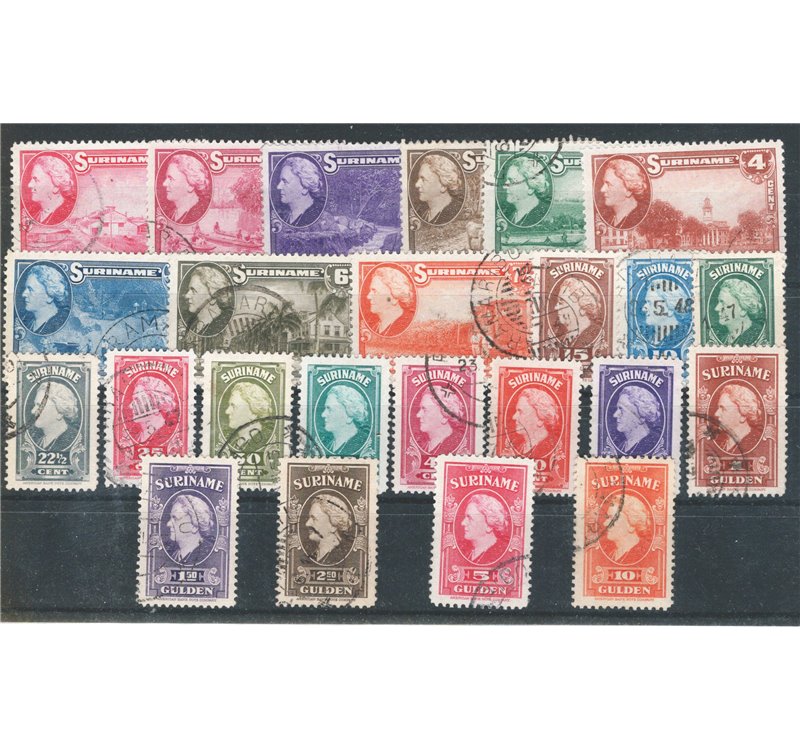 Suriname (Colonie Olandesi) - 1945 - Definitiva Guglielmina, serie n° 207/230. Cat. € 70 (U)