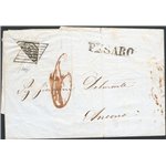 Antichi Stati - Pontificio - Frazionati - 1852 - Piego di lettera da Pesaro per Ancona affrancato con 6 baj grigio verdastro tag