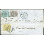 Antichi Stati - Pontificio - 8/8/1870 - Eccezionale lettera tricolore, da Roma per Civitavecchia affrancata con 2 c. verde giall