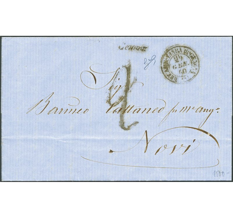 Antichi Stati Italiani - Sardegna - 29/1/1860 - Lettera da Genova per Noni senza francobolli ma con annullo "Uff. Amb. Linea di 