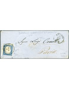 Antichi Stati Italiani - Sardegna - 14/5/1860 - Lettera da Genova per Pavia affrancata con 20 c. indaco (n° 15E) e viaggiata per