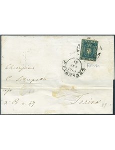 Antichi Stati Italiani - Toscana - 12/1/1861 - Lettera da Firenze per Torino con 20 c. azzurro del Governo Provvisorio, n° 20, a