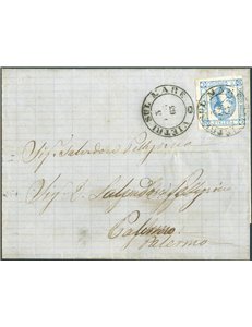 Italia Regno - 3/7/1863 - Lettera da Vietri sul Mare per Palermo affrancata con 15 c. azzurro 1° tipo litografico n° 12 annullat
