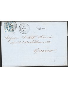 Italia Regno - 24/7/1863 - Lettera da Voghera per Torino con 15 c. litografico 1° tipo, n° 12, annullato con ambulante “Da Piace