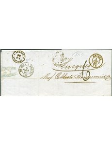 Italia Regno - 6/1/1865 - Lettera da Avversa (Belgio) per Lucca non affrancata e tassata all'arrivo, al verso annullo di Anversa